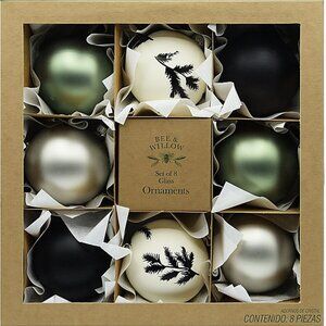 Bee & Willow 8-Piece Glass Christmas Ornament Set in Black/Green